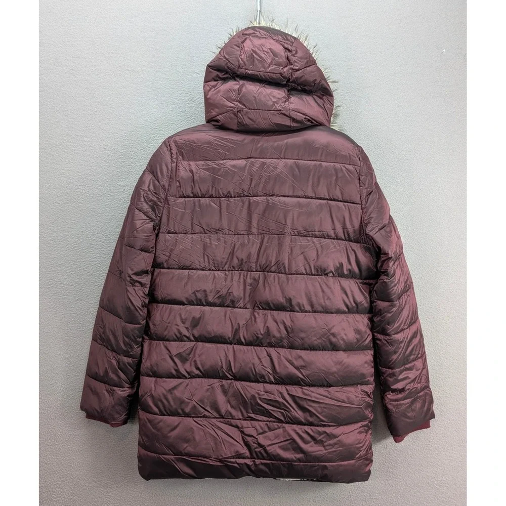 Abercrombie Kids Girls Puffer Coat Hooded Faux Fur Trim Maroon Size 15/16 Winter